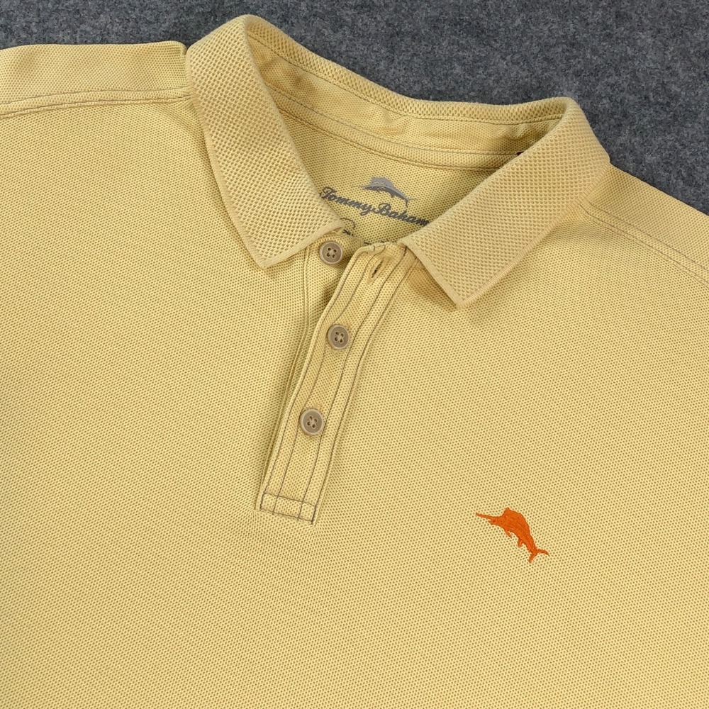 Tommy Bahama Supima Mens Polo Shirt L Yellow Short Sleeve Pima Cotton Islandzone
